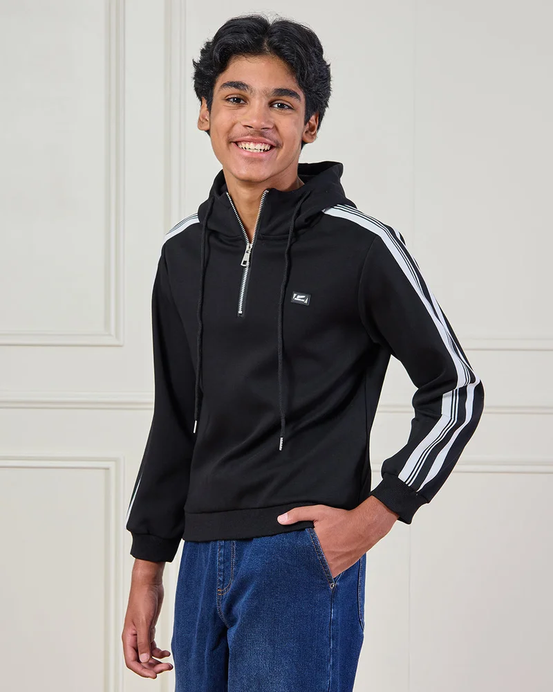 Redtag Senior Boys Black Hooded Active Sweatshirt