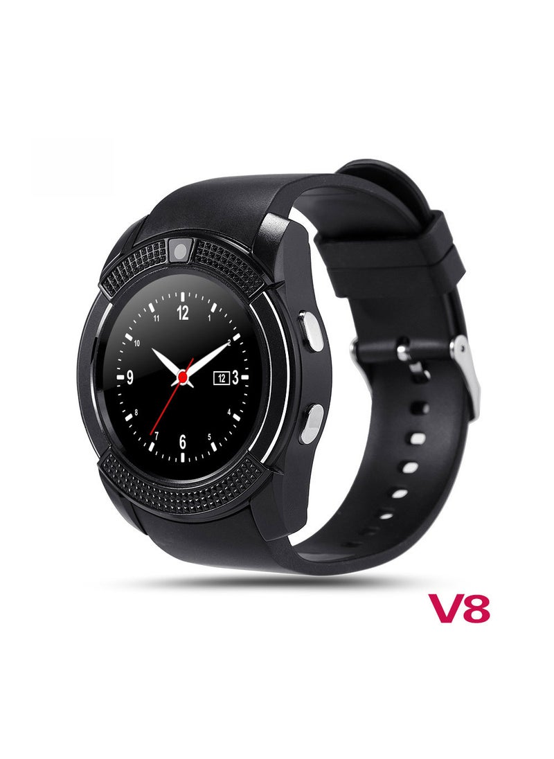 Generic - V8 Factory Smart Watch, Full Round, SIM Bluetooth Sleep PedometerForeign version Black Foreign version Black - Image 1