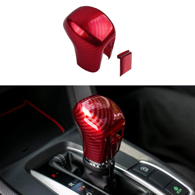 Thenice for 10th Gen Civic Gear Shifting Knob Cover CVT Automatic Transmission Lever Trim Interior Accessories Compatible with Honda Civic 2021 2020 2019 2018 2017 2016 -Red - Image 1