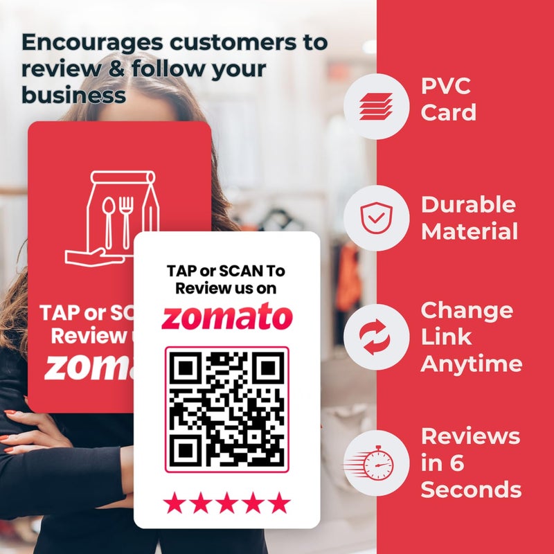 Tinydabba Zomato Review NFC Card with QR Code | Boost Business Reviews with Tap or Scan | Pre-Configured | UV Printed | With Dashboard - Image 5
