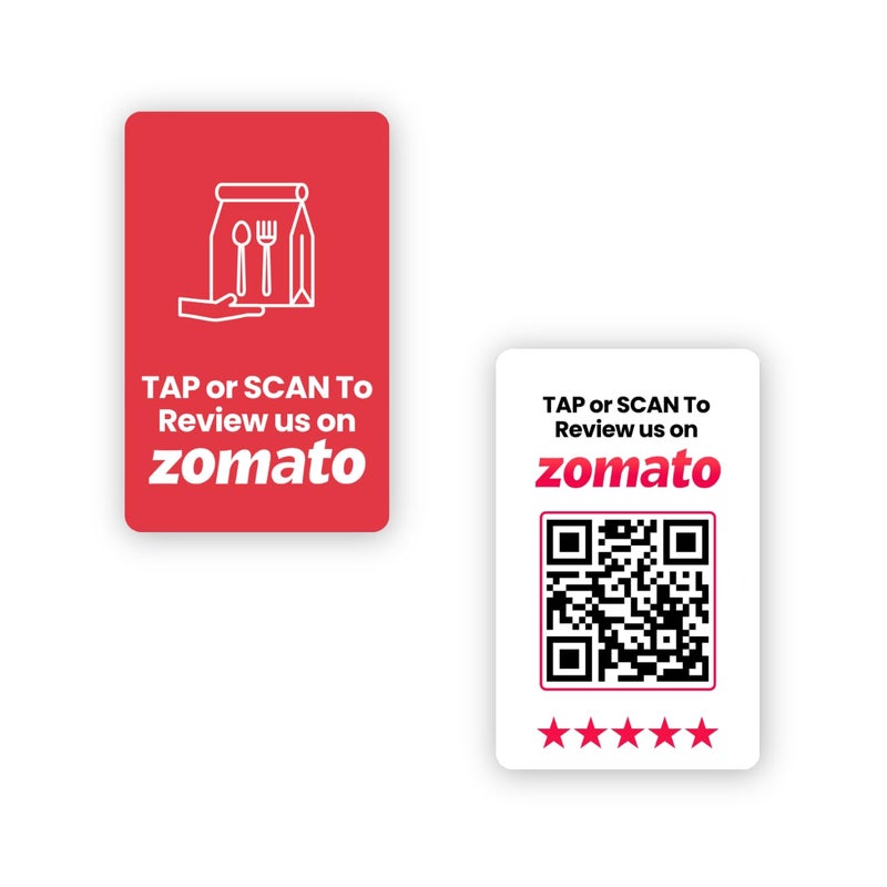 Tinydabba Zomato Review NFC Card with QR Code | Boost Business Reviews with Tap or Scan | Pre-Configured | UV Printed | With Dashboard - Image 1