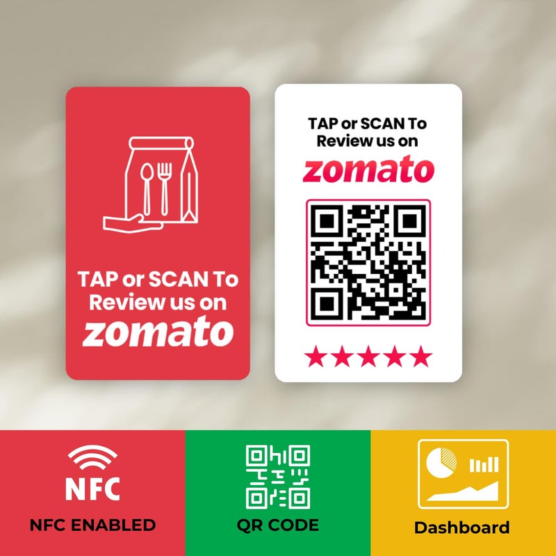 Tinydabba Zomato Review NFC Card with QR Code | Boost Business Reviews with Tap or Scan | Pre-Configured | UV Printed | With Dashboard - Image 2