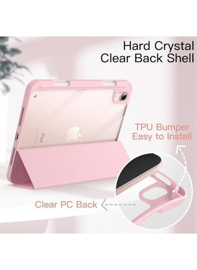 Jetech - Case For Ipad Mini A17 Pro 2024 Model 7Th Generation Mini 6 2021 Model 6Th Generation With Pencil Holder Clear Back Shell Slim Stand Tablet Cover Auto Wake Sleep Pink - Image 1