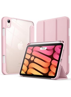 Jetech Case For Ipad Mini A17 Pro 2024 Model 7Th Generation Mini 6 2021 Model 6Th Generation With Pencil Holder Clear Back Shell Slim Stand Tablet Cover Auto Wake Sleep Pink  - Image 1