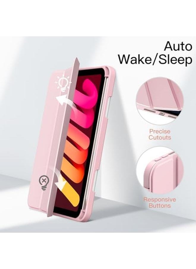 Jetech - Case For Ipad Mini A17 Pro 2024 Model 7Th Generation Mini 6 2021 Model 6Th Generation With Pencil Holder Clear Back Shell Slim Stand Tablet Cover Auto Wake Sleep Pink - Image 1