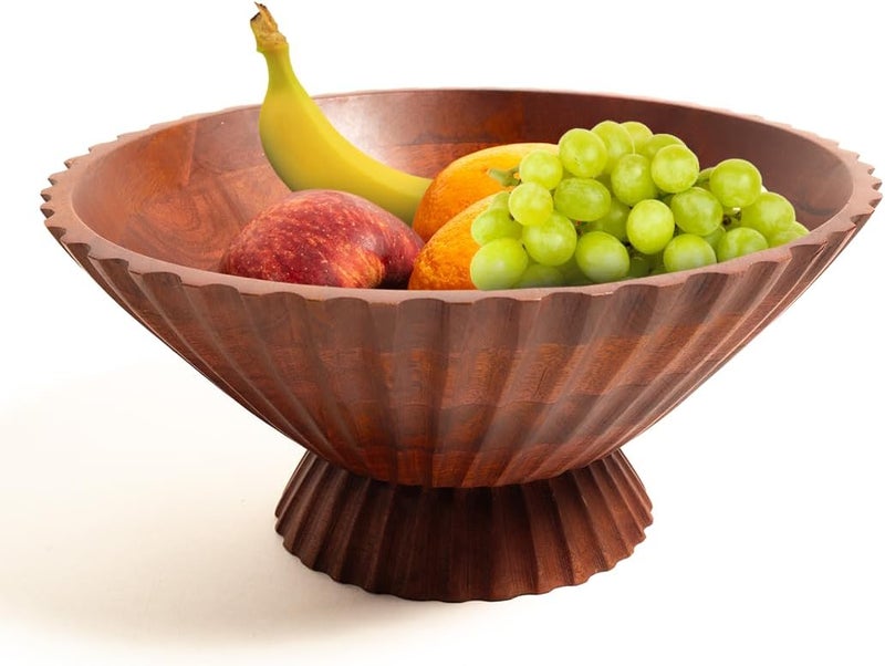 Folkulture Folkulture Wooden Fruit Bowl for Kitchen Island Countertop or DecorativeCenterpiece Table Decorations DecorativeBowl or Fruits Tray or Fruits Holder for Kitchen Counter Decor Red Walnut - Image 1