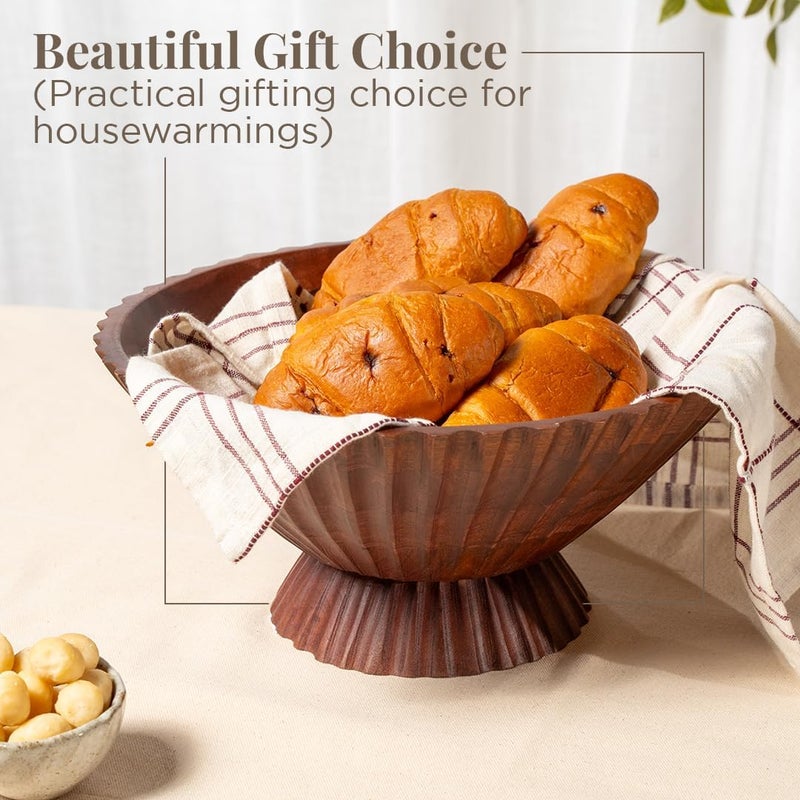 Folkulture Folkulture Wooden Fruit Bowl for Kitchen Island Countertop or DecorativeCenterpiece Table Decorations DecorativeBowl or Fruits Tray or Fruits Holder for Kitchen Counter Decor Red Walnut - Image 3
