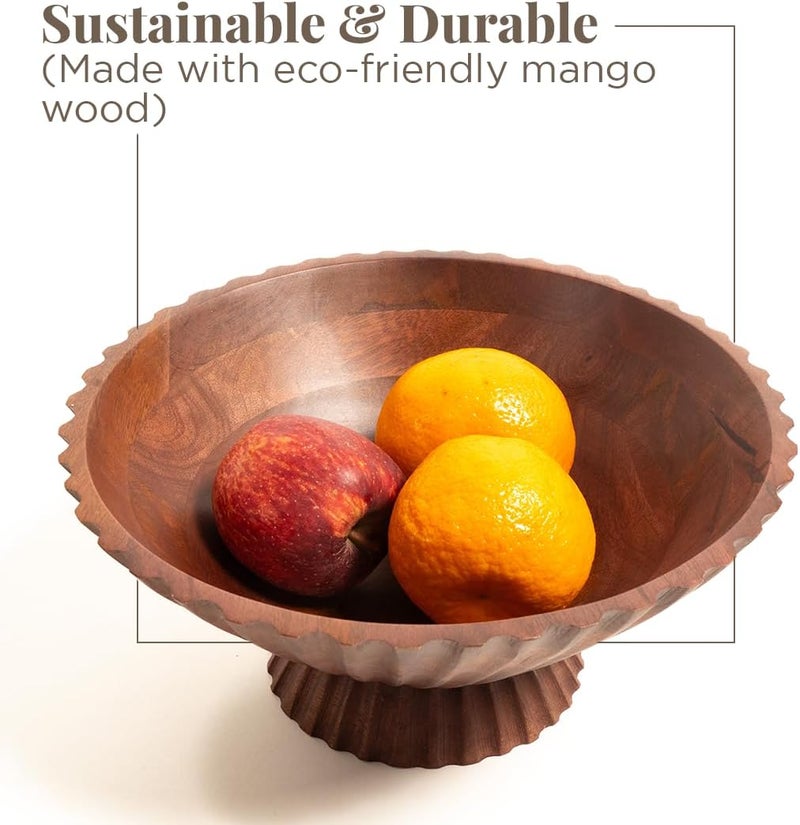 Folkulture Folkulture Wooden Fruit Bowl for Kitchen Island Countertop or DecorativeCenterpiece Table Decorations DecorativeBowl or Fruits Tray or Fruits Holder for Kitchen Counter Decor Red Walnut - Image 2
