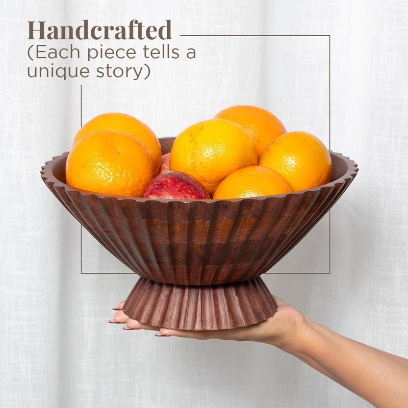 Folkulture Folkulture Wooden Fruit Bowl for Kitchen Island Countertop or DecorativeCenterpiece Table Decorations DecorativeBowl or Fruits Tray or Fruits Holder for Kitchen Counter Decor Red Walnut - Image 5