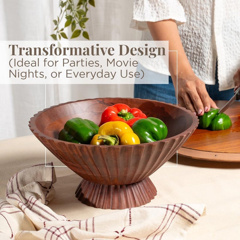 Folkulture Folkulture Wooden Fruit Bowl for Kitchen Island Countertop or DecorativeCenterpiece Table Decorations DecorativeBowl or Fruits Tray or Fruits Holder for Kitchen Counter Decor Red Walnut - Image 4