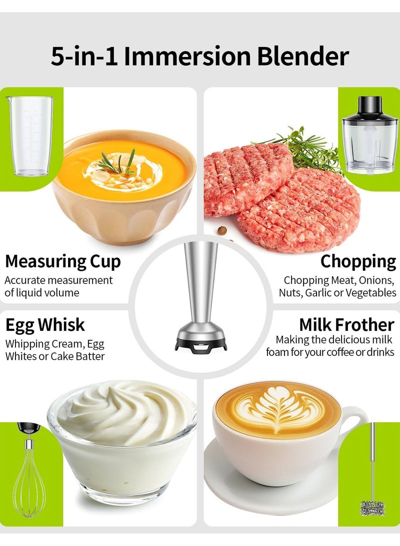 SHARDOR Hand Blender, Soft Start Variable Speed 5 In 1 Stick Blenders For Kitchen 1100w Scratch Resistant Immersion Blender With Whisk, Milk Frother, 800ml Beaker, 600ml Chopper For Soup Smoothies - Image 5