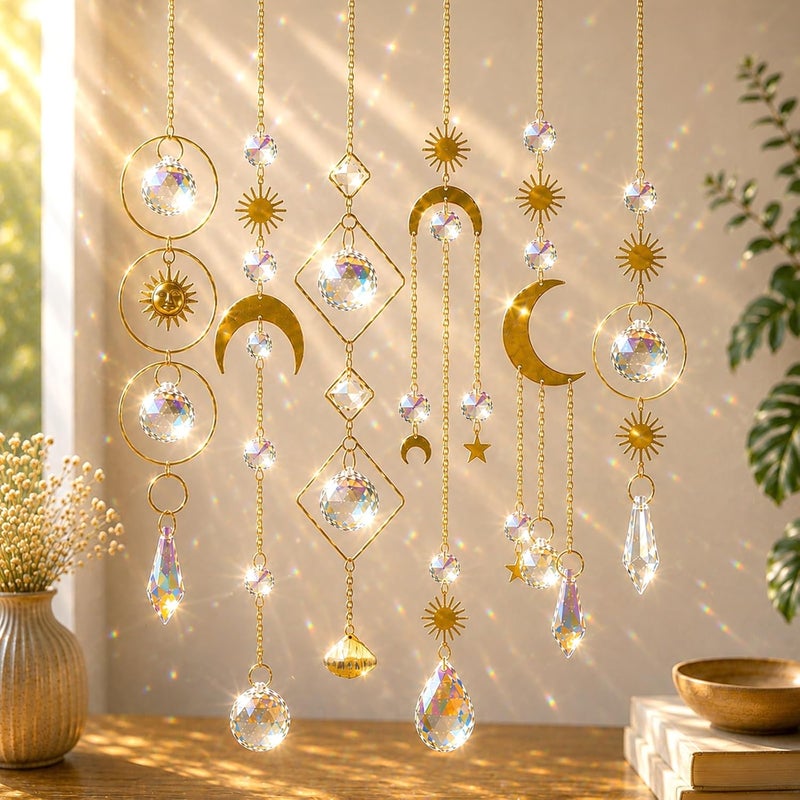 ilclviz 6Pieces Colorful Crystals Suncatcher Hanging Sun Catcher with Chain Pendant Ornament Crystal Balls for Window Home Garden Christmas Day Party Wedding Decoration - Image 1