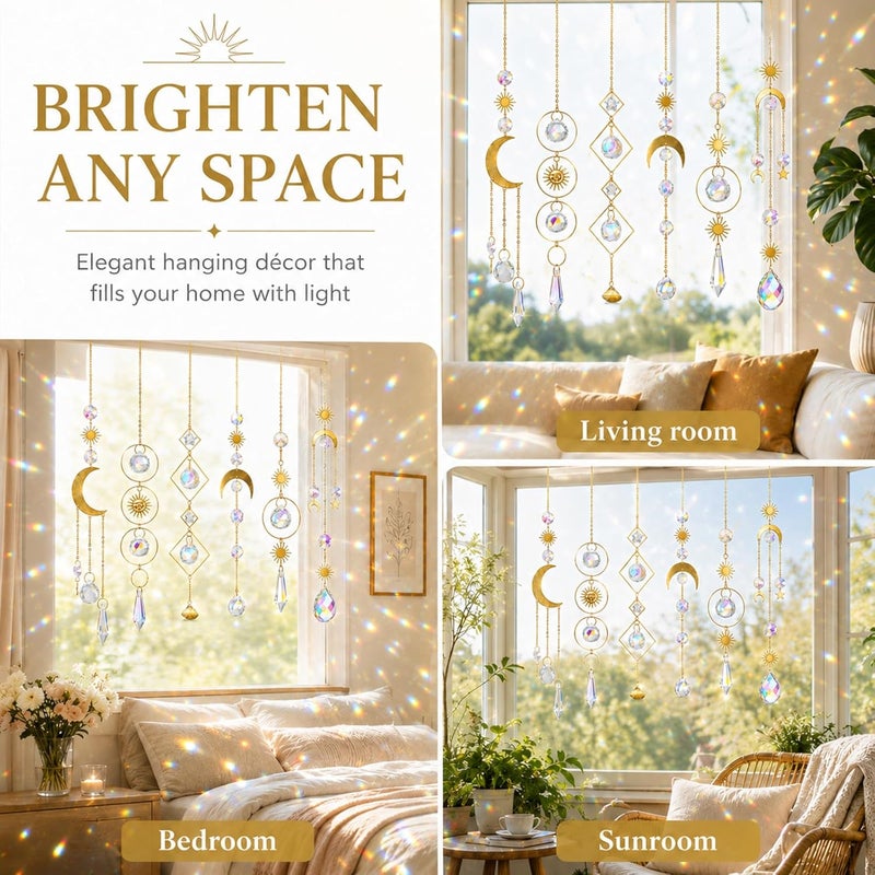 ilclviz 6Pieces Colorful Crystals Suncatcher Hanging Sun Catcher with Chain Pendant Ornament Crystal Balls for Window Home Garden Christmas Day Party Wedding Decoration - Image 5