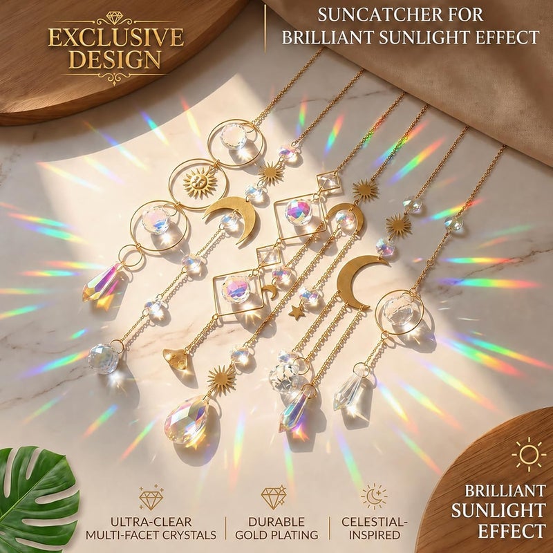 ilclviz 6Pieces Colorful Crystals Suncatcher Hanging Sun Catcher with Chain Pendant Ornament Crystal Balls for Window Home Garden Christmas Day Party Wedding Decoration - Image 3