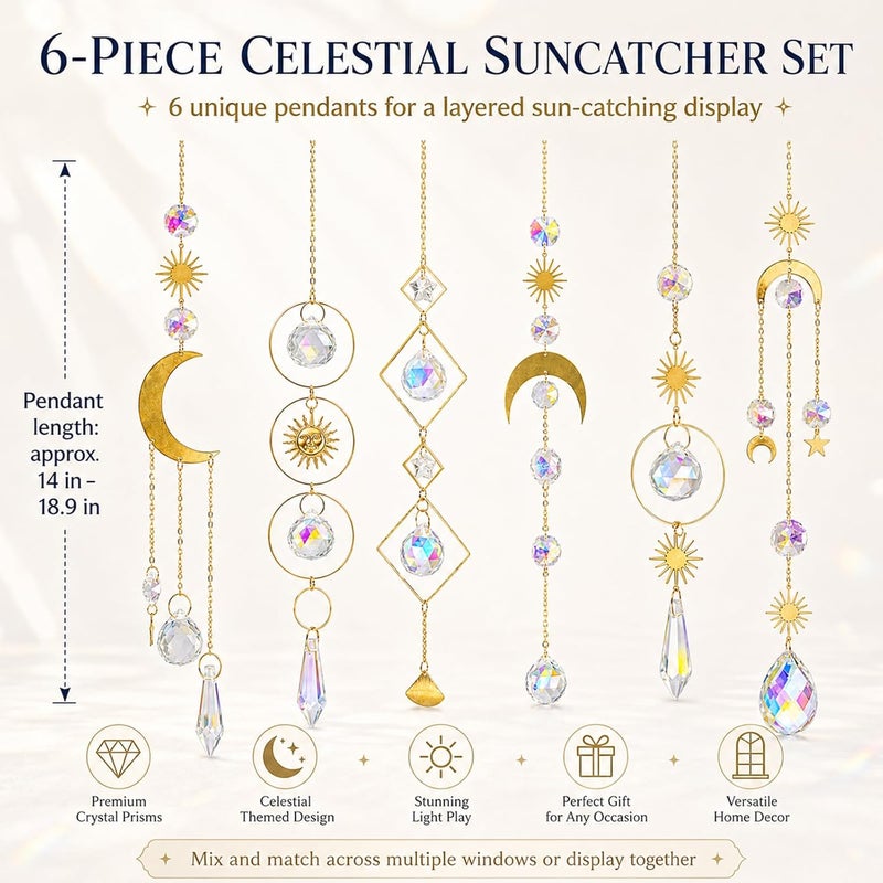 ilclviz 6Pieces Colorful Crystals Suncatcher Hanging Sun Catcher with Chain Pendant Ornament Crystal Balls for Window Home Garden Christmas Day Party Wedding Decoration - Image 4