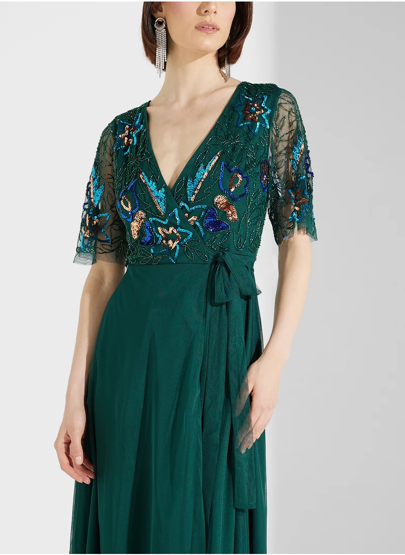 فروك اند فرل Crew Neck Mesh Detailed Dress