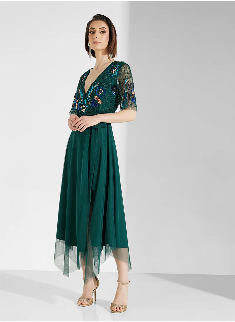 فروك اند فرل Crew Neck Mesh Detailed Dress