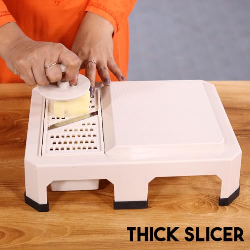 Madhuli 3 in 1 Vegetable & Fruit Slicer Cutter & Chopping Board with Safety Holder, Grater with Steel Blade, Shredder, Salad Maker, Mandoline, Chipser, Slicing Potato Chips, Chopper for Kitchen - Image 4