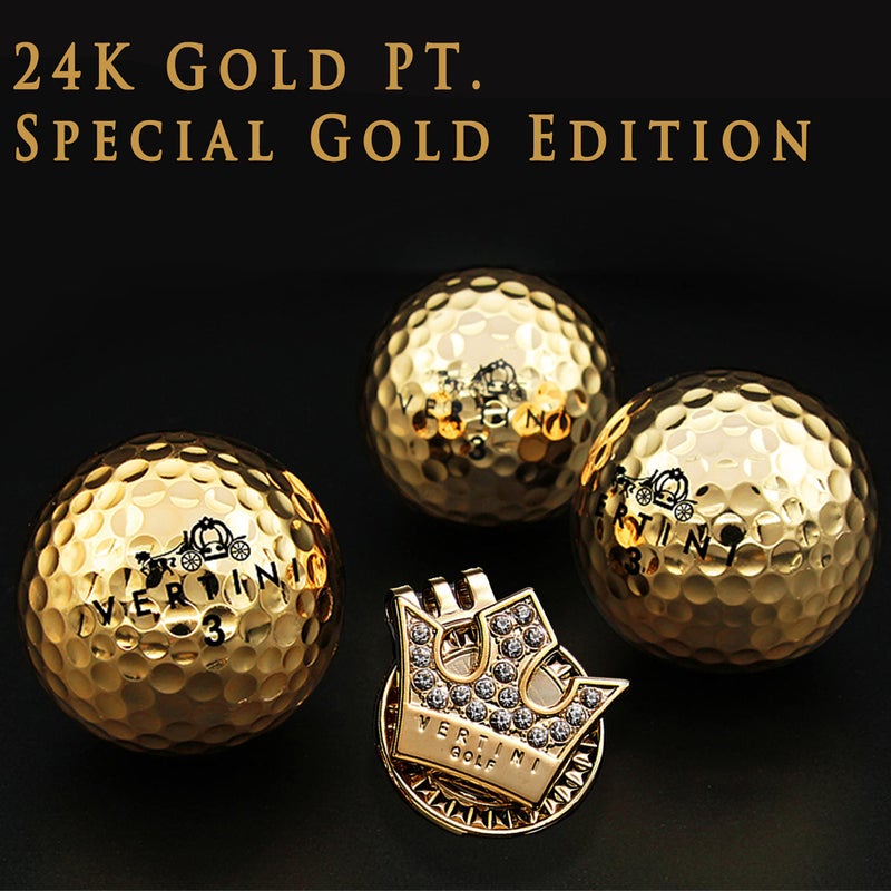 Vertini طقم كرات جولف Vertini 24K ذهبية PT. 3 و 1 علامة تاج - للعرض أو هدية تذكارية - حفرة في واحدة، هدية تنفيذية - Image 2