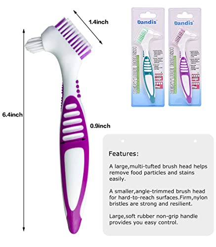 Mckkor Premium Hygiene Denture Cleaning Brush Set, Multi-Layered Bristles & Ergonomic Rubber Handle, for Denture Care(Purple & Green) - Image 3