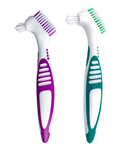 Mckkor Premium Hygiene Denture Cleaning Brush Set, Multi-Layered Bristles & Ergonomic Rubber Handle, for Denture Care(Purple & Green) - Image 1
