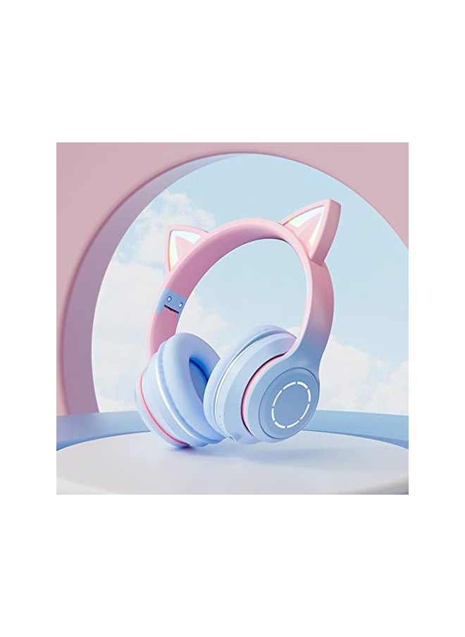 OMIRA - Bluetooth Headphones With Microphone,Rgb Led Light Up Cat Ear Headphones,3G Wireless 5.0 Foldable Stereo Gaming Headset,Compatible Cellphone/Pc/Laptop/Tablet/Tv With Usb Cable-Blue - Image 1