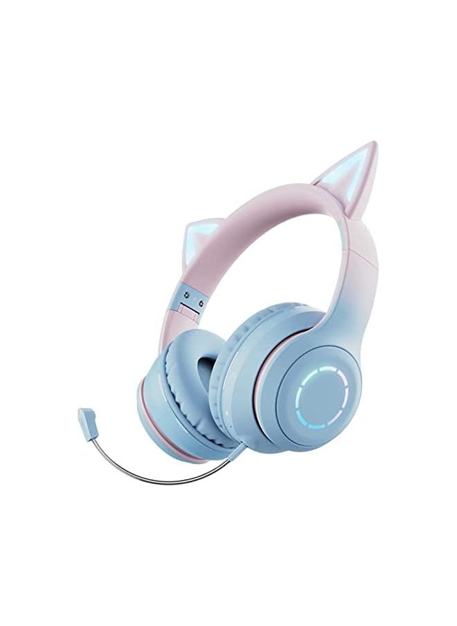 OMIRA - Bluetooth Headphones With Microphone,Rgb Led Light Up Cat Ear Headphones,3G Wireless 5.0 Foldable Stereo Gaming Headset,Compatible Cellphone/Pc/Laptop/Tablet/Tv With Usb Cable-Blue - Image 1