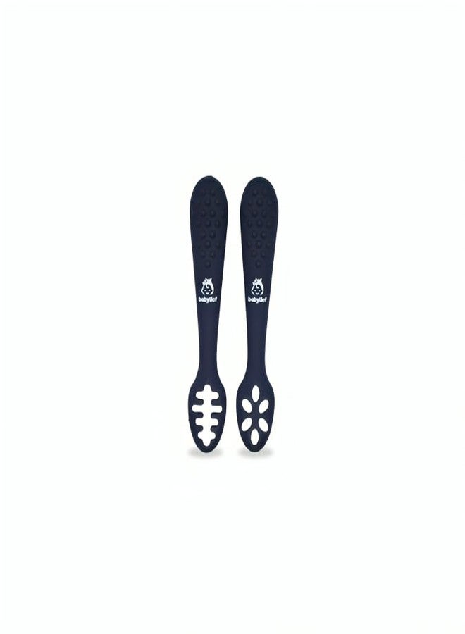 Babylief™ Baby Training Spoons, Silicone Self-Feeding Spoons, Multicolor (Navy Blue) - Image 1