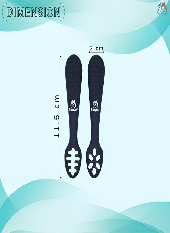 Babylief™ Baby Training Spoons, Silicone Self-Feeding Spoons, Multicolor (Navy Blue) - Image 3