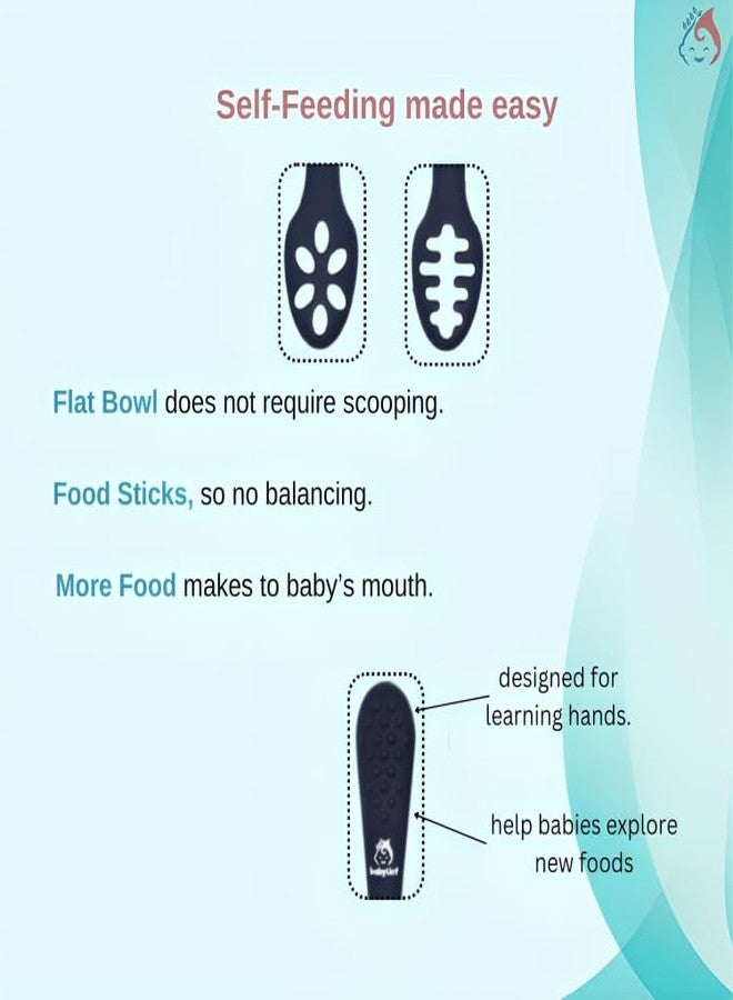 Babylief™ Baby Training Spoons, Silicone Self-Feeding Spoons, Multicolor (Navy Blue) - Image 4