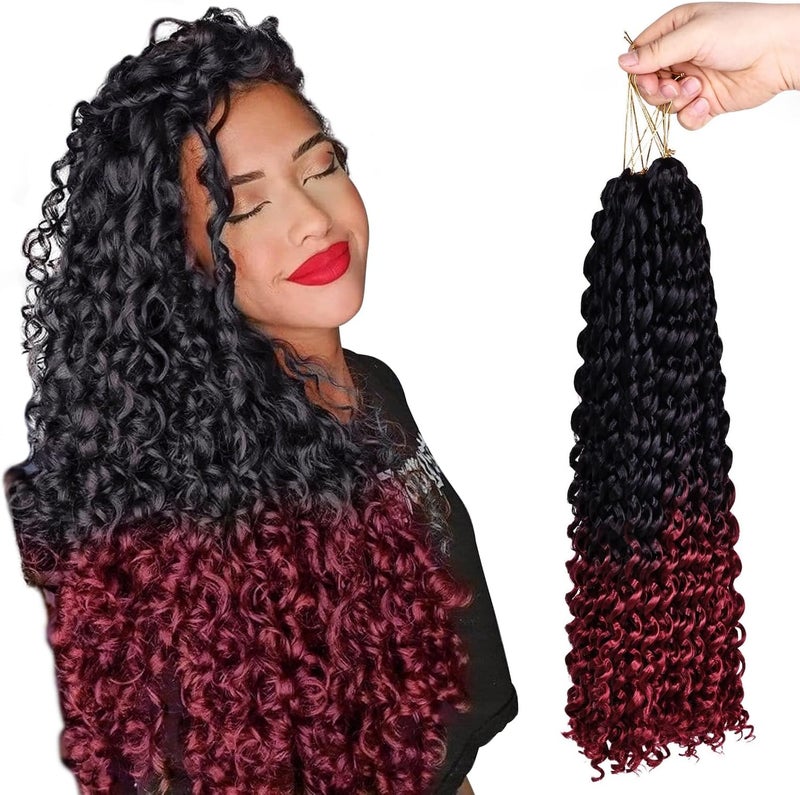 QUEENTAS 18In Long Passion Twist Hair Crochet Braids Hair Extensions Faux Locs Water Wavy Jamaican Gogo Crochet Hair3PacksBlack to Red