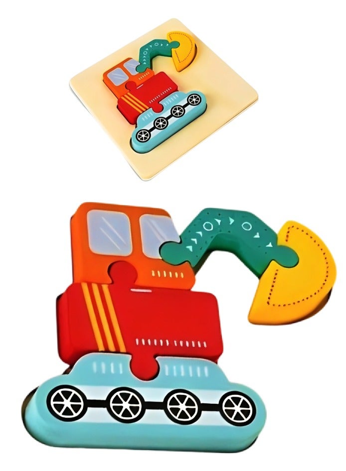 لغز خشبي ثلاثي الأبعاد مصمم على شكل حفارة صغيرة للأطفال الصغار، أدوات دعم التعليم المبكر للآباء والمعلمين، ألوان وأنماط جذابة، لعبة مونتيسوري صممت لتنمية المهارات الحسية والحركية، هدية رائعة - Image 1