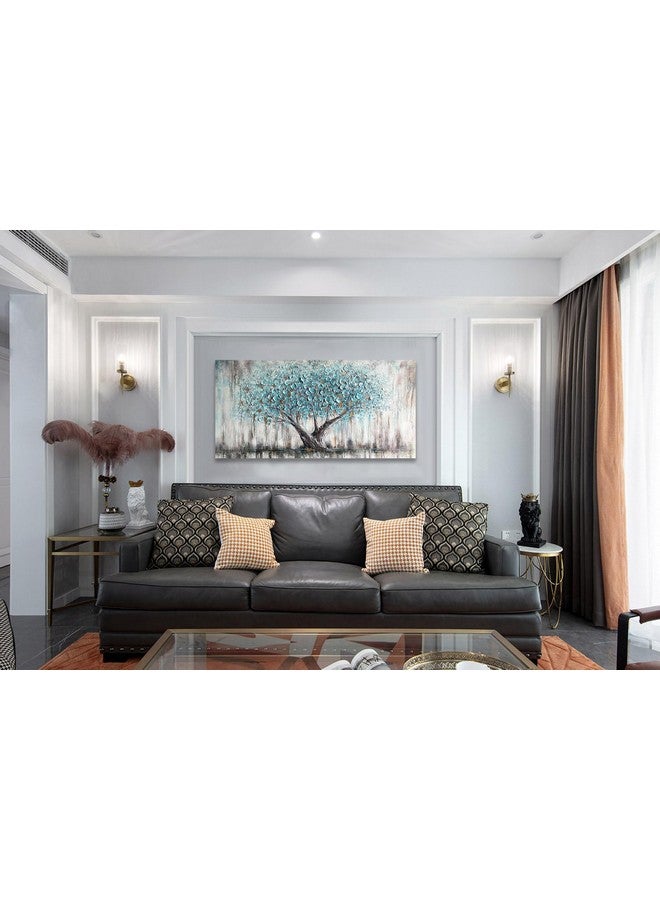ARJUN Arjun Tree Wall Art Teal Blue Nature Tree of Life Abstract Canvas Painting Textured Picture, Modern Large Panoramic Landscape Artwork Framed for Living Room Bedroom Bathroom Office Home Decor 40"x20" - Image 2
