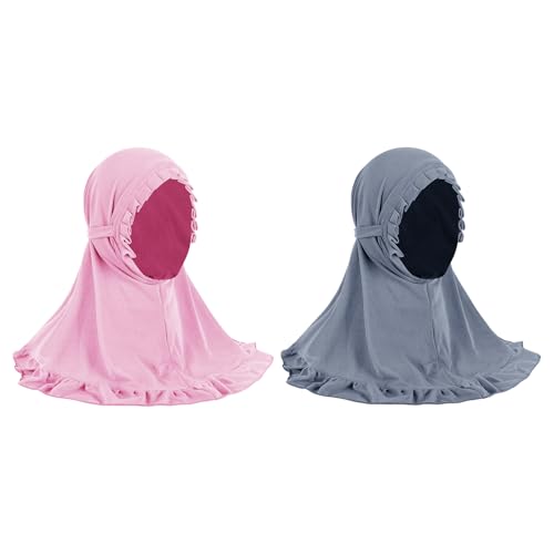 PURFUN 2Pcs Lovely Floral Hijab for Little Girls, Soft One Piece Muslim Scarf Bonnet Turban Kids Stretchy Islamic Arab Middle East Ramadan Instant Hijab Head Scarf Headwear for 2-6 Yrs - Image 5