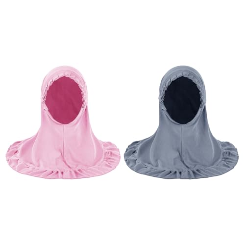 PURFUN 2Pcs Lovely Floral Hijab for Little Girls, Soft One Piece Muslim Scarf Bonnet Turban Kids Stretchy Islamic Arab Middle East Ramadan Instant Hijab Head Scarf Headwear for 2-6 Yrs - Image 4