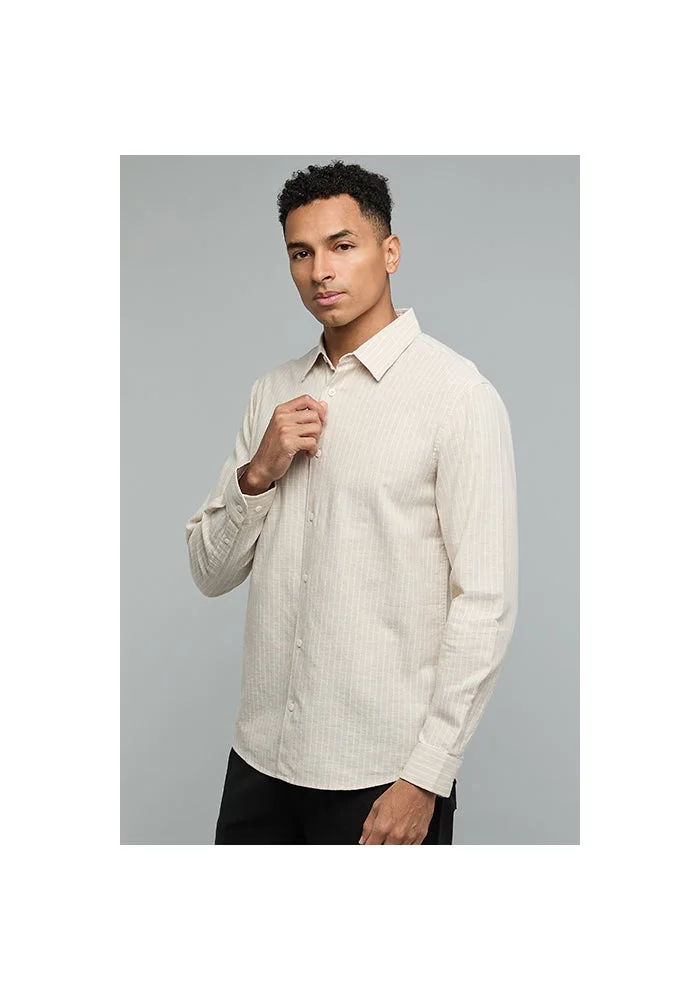 R&b Striped Shirt with Classic Collar and Long Sleeves