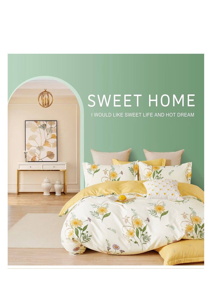 King Size Stylish Comforter Set, 100% Cotton Multicolor, Fitted Bedsheet 6Pcs set, 220x240cm Classy