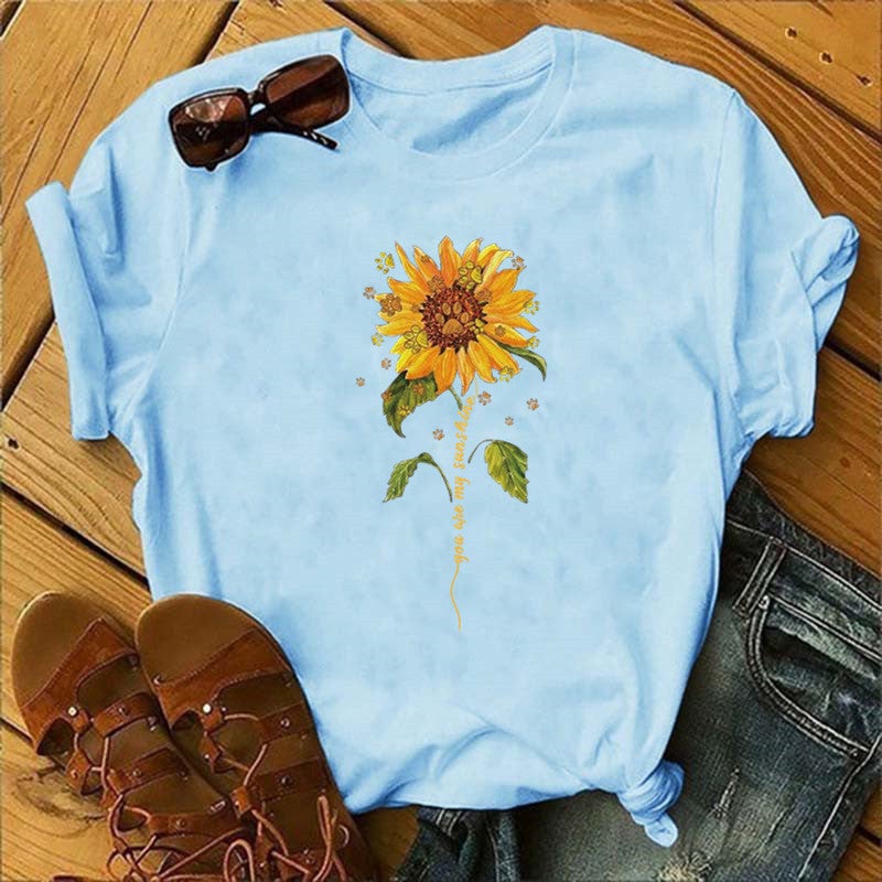 2020 AliExpress wish ebay Amazon foreign trade independent station womens Christmas Animal Flower short sleeve Light blue 