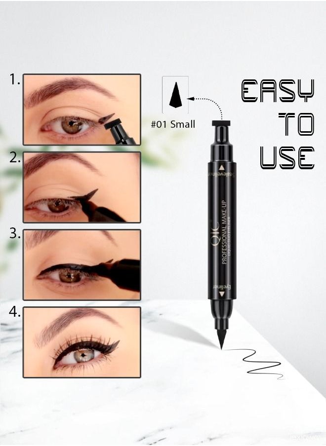 Kanza - Waterproof Makeup Eyeliner Pen (Black) Double Ended Eye Liner Stamp Eye Makeup Double End Seal Waterproof & Long-Lasting Quick-Dry Stamp Eyeliner Pen for Home and Salon Use - Image 1