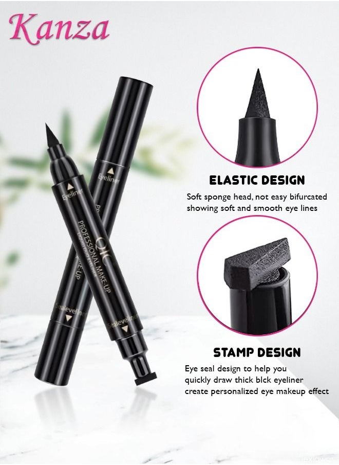 Kanza - Waterproof Makeup Eyeliner Pen (Black) Double Ended Eye Liner Stamp Eye Makeup Double End Seal Waterproof & Long-Lasting Quick-Dry Stamp Eyeliner Pen for Home and Salon Use - Image 1