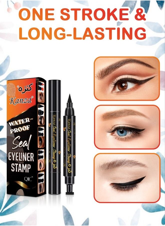 Kanza - Waterproof Makeup Eyeliner Pen (Black) Double Ended Eye Liner Stamp Eye Makeup Double End Seal Waterproof & Long-Lasting Quick-Dry Stamp Eyeliner Pen for Home and Salon Use - Image 1