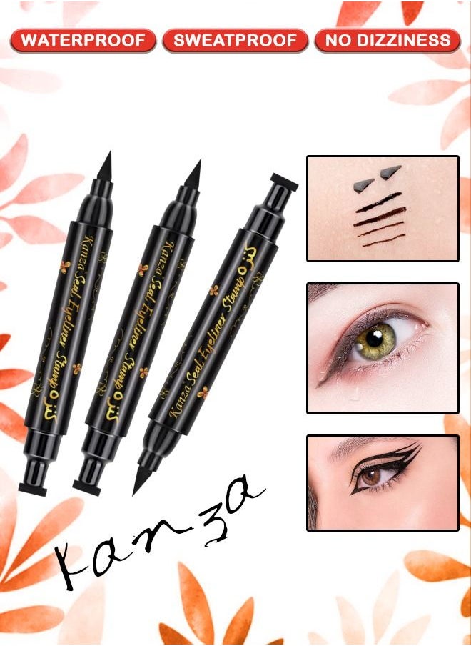 Kanza - Waterproof Makeup Eyeliner Pen (Black) Double Ended Eye Liner Stamp Eye Makeup Double End Seal Waterproof & Long-Lasting Quick-Dry Stamp Eyeliner Pen for Home and Salon Use - Image 1