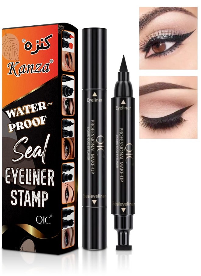 Kanza - Waterproof Makeup Eyeliner Pen (Black) Double Ended Eye Liner Stamp Eye Makeup Double End Seal Waterproof & Long-Lasting Quick-Dry Stamp Eyeliner Pen for Home and Salon Use - Image 1