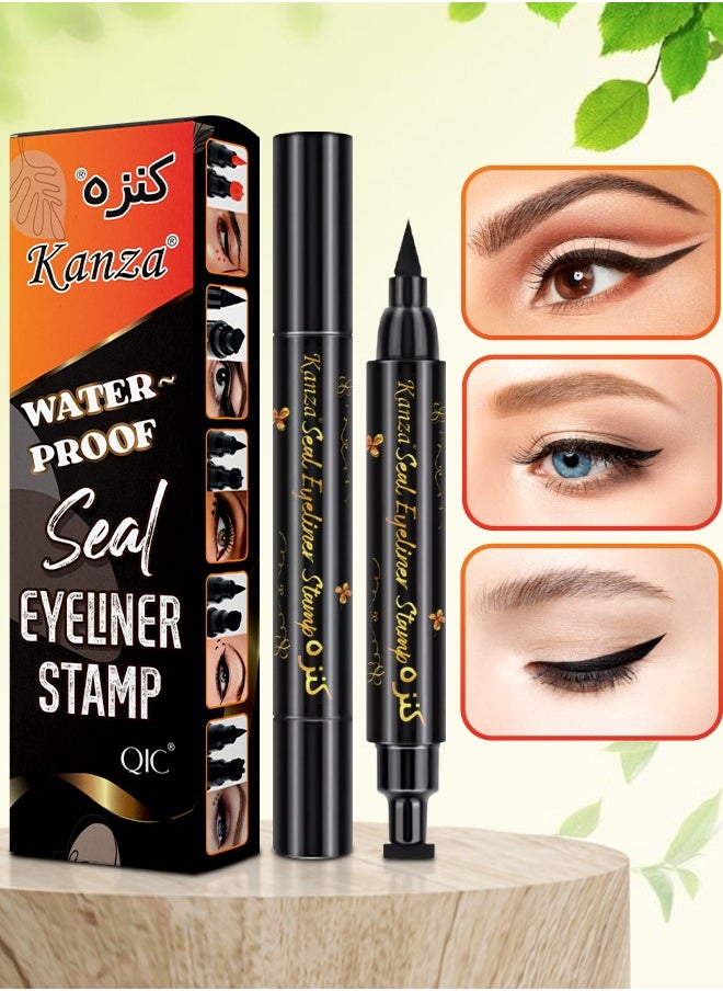 Kanza - Waterproof Makeup Eyeliner Pen (Black) Double Ended Eye Liner Stamp Eye Makeup Double End Seal Waterproof & Long-Lasting Quick-Dry Stamp Eyeliner Pen for Home and Salon Use - Image 1