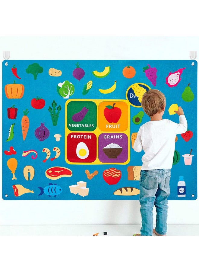 WATINC My Plate Felt-Board Stories Set 3.5Ft 53Pcs Preschool Vegetables Fruit Protein Grains Flannel Food Diary Classroom Theme Early Learning Play Kit Wall Hanging Gift for Toddlers Kids - Image 1