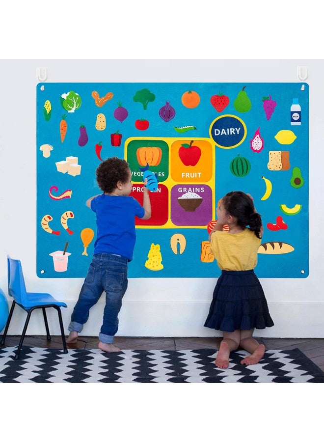WATINC My Plate Felt-Board Stories Set 3.5Ft 53Pcs Preschool Vegetables Fruit Protein Grains Flannel Food Diary Classroom Theme Early Learning Play Kit Wall Hanging Gift for Toddlers Kids - Image 5