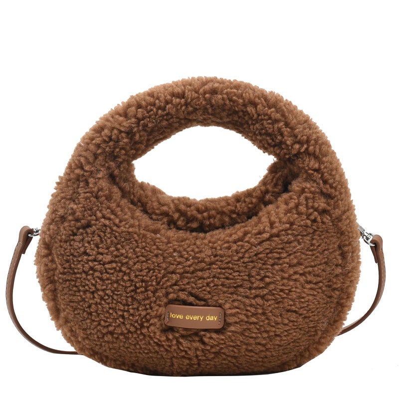 Extolove Furry Purse for Women Faux Fur Bag Cute Lambswool Fuzzy Crossbody Bags Top-Handle Fluffy Handbag (A Brown) - Image 1