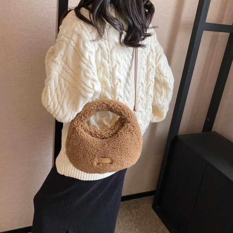 Extolove Furry Purse for Women Faux Fur Bag Cute Lambswool Fuzzy Crossbody Bags Top-Handle Fluffy Handbag (A Brown) - Image 3