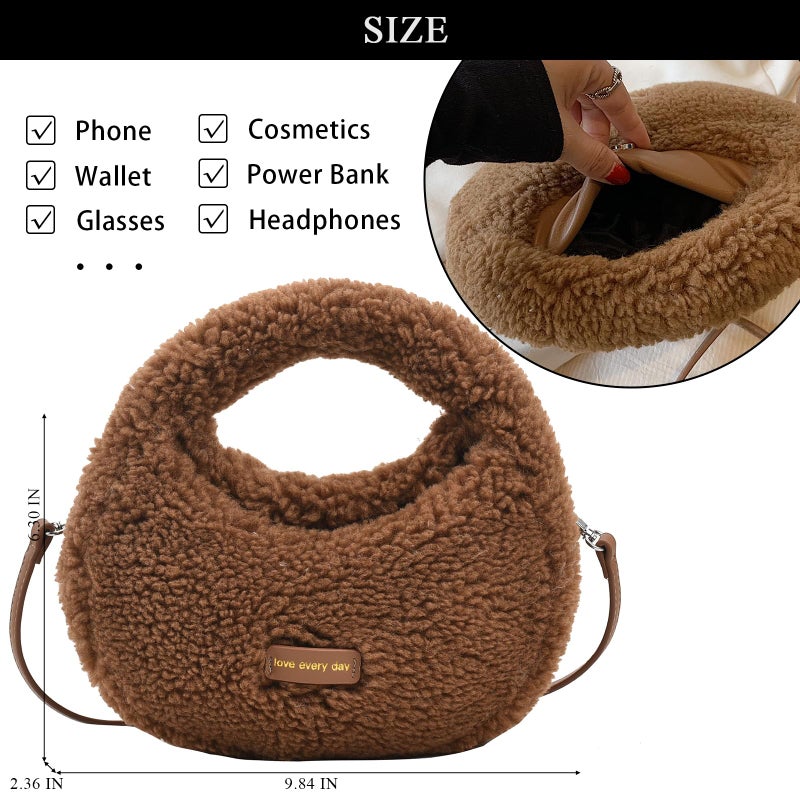 Extolove Furry Purse for Women Faux Fur Bag Cute Lambswool Fuzzy Crossbody Bags Top-Handle Fluffy Handbag (A Brown) - Image 4