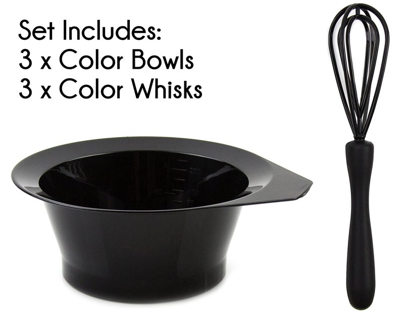 Salon Supply Co Hair Dye Bowl and Whisk Set - 3 Salon Mixing Bowls and 3 Color Whisks - Professional Hair Color Mixing Kit with Tint Bowls and Mixers for Hair Dye Application - Image 2